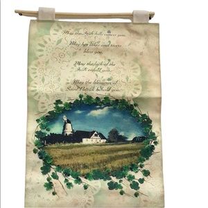 Irish Blessing Cottage Shamrock St Patrick Canvas Wall Hanging Banner NWT